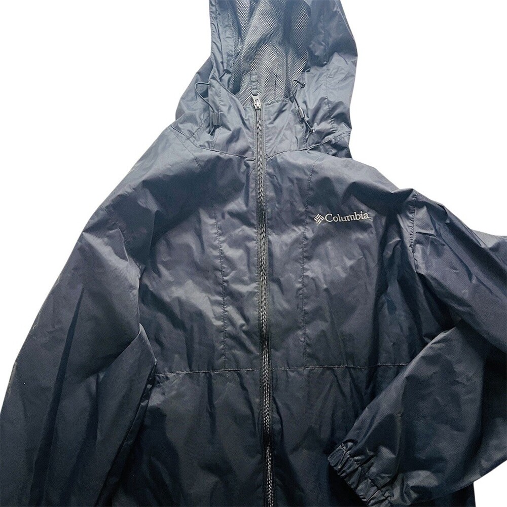 Columbia Rain Jacket Men's Size S Black Hooded Windbreaker Full Zip Mesh